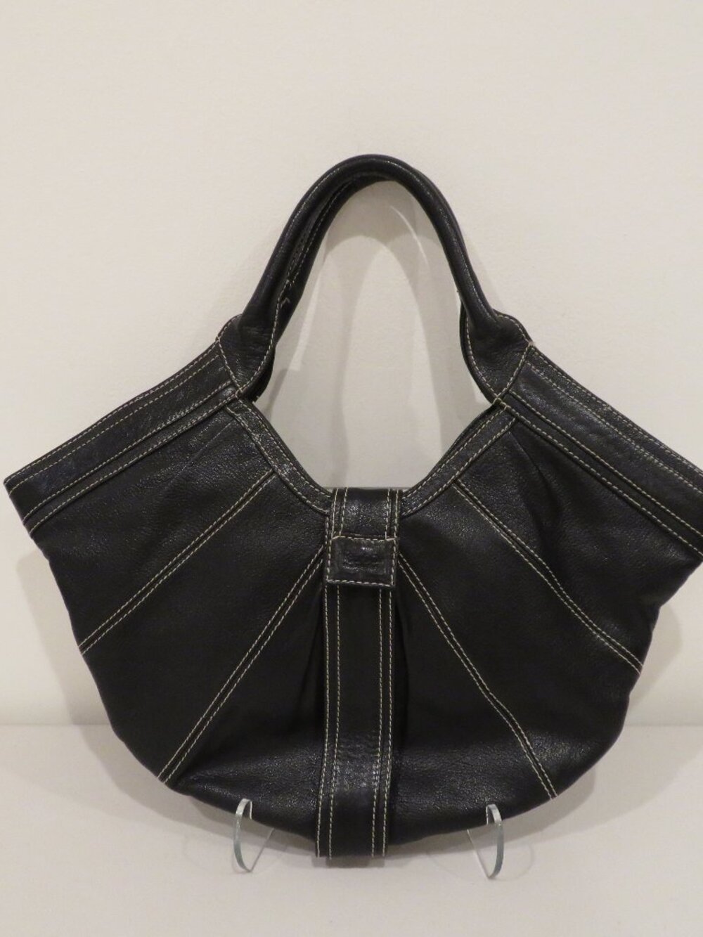 Latico Black Leather Structured Shoulder Bag Floral Lined